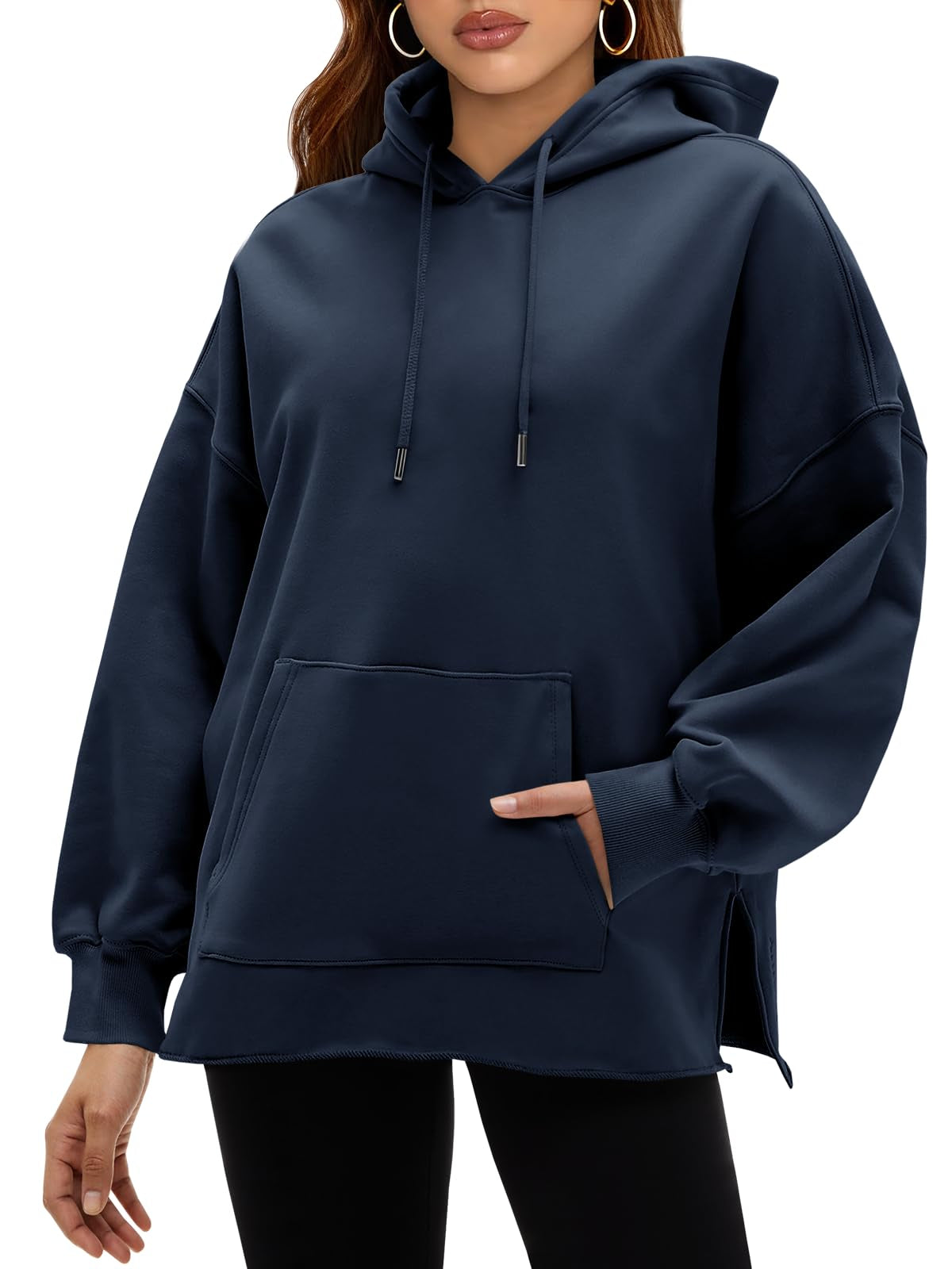 Fisoew Women's Hoodies Oversized Sweatshirts Casual Long Sleeve Side Slit Pullover Tops Fall Winter Outfits With Pocket