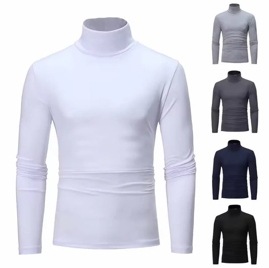 Spring Autumn Long-sleeved T-shirt Solid Color Half Turtleneck Pullover Sweater for Men Base thermal top Men's Clothing