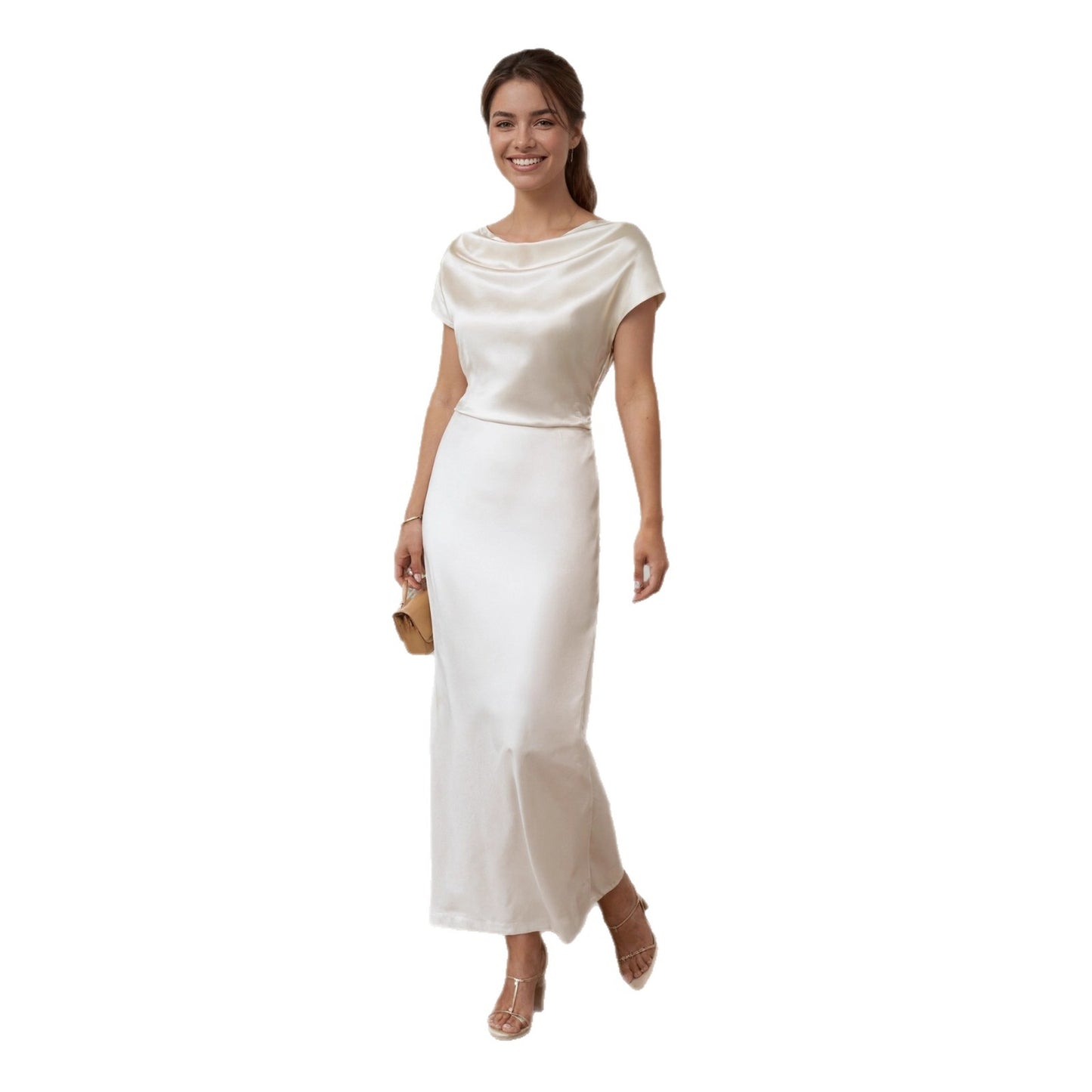 Solid-color High-end Satin Figure-hugging Long Off-shoulder Elegant Lace-up Dress