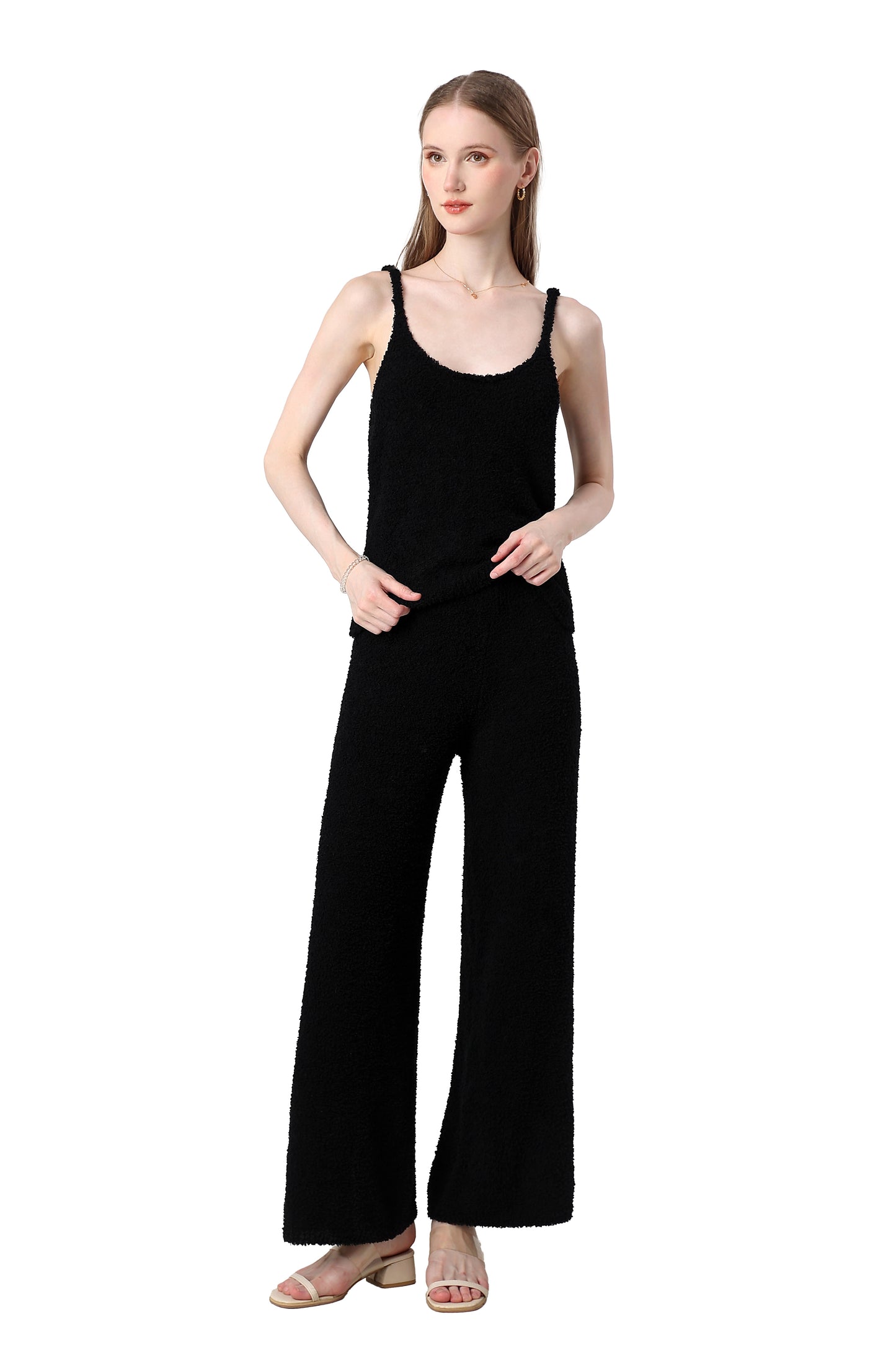 Women's Plush Two-piece Sportswear - Ultra-short Top, Blouse, Wide-leg Pants, Lazy Home Wear Set