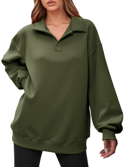 Fisoew Women Collared V Neck Sweatshirt Casual Oversized Long Sleeve Fashion Pullover Tops