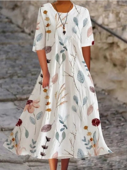 Printed Ladies Long-sleeved Round Neck Dress