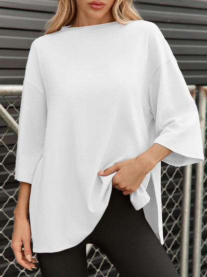 Fisoew Womens Oversized T Shirts Casual Sleeve Side Slit Workout Gym Loose Fit Summer Tee Tunic Tops