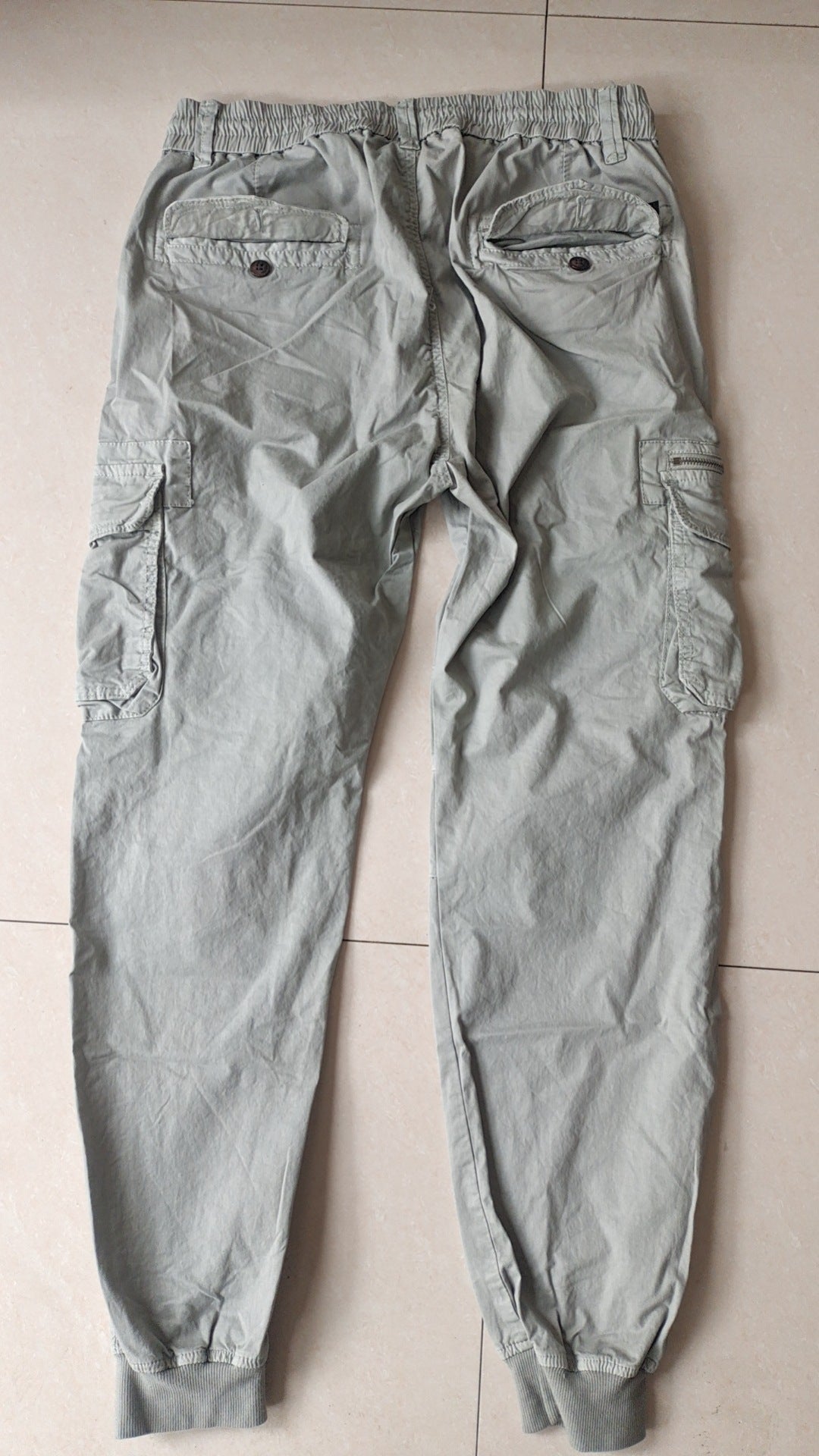 Solid Color Skinny Pants Multi-pocket Men's Working Pants