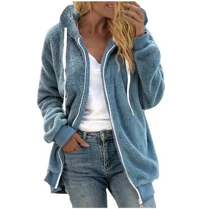 Women's Fashion Loose Thick Plush Hooded Jacket