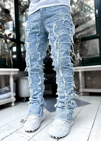 Fashion Stretch Patch Denim Straight-leg Pants