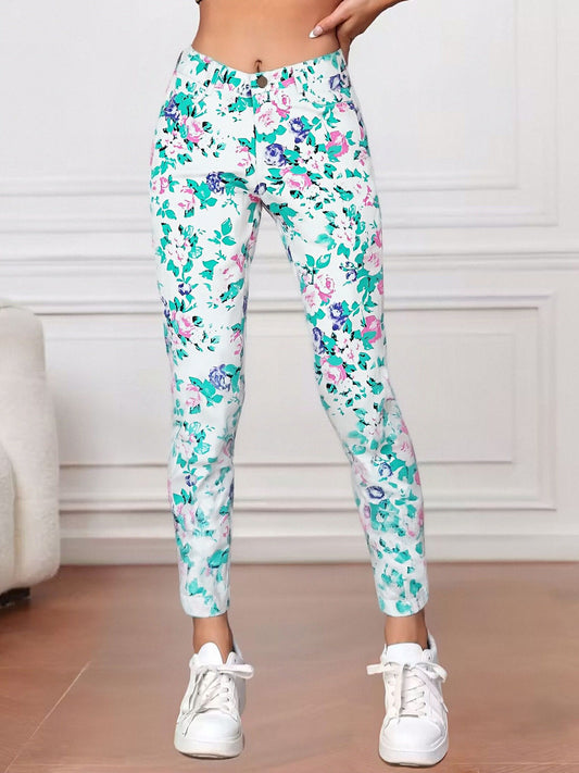 Fashionable And Versatile Blue High Waisted Elastic Flared Pants For Women - Cat Whisker Pattern Design