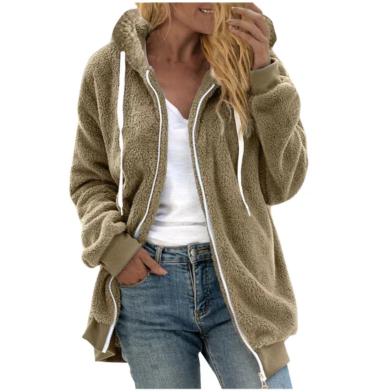 Women's Fashion Loose Thick Plush Hooded Jacket
