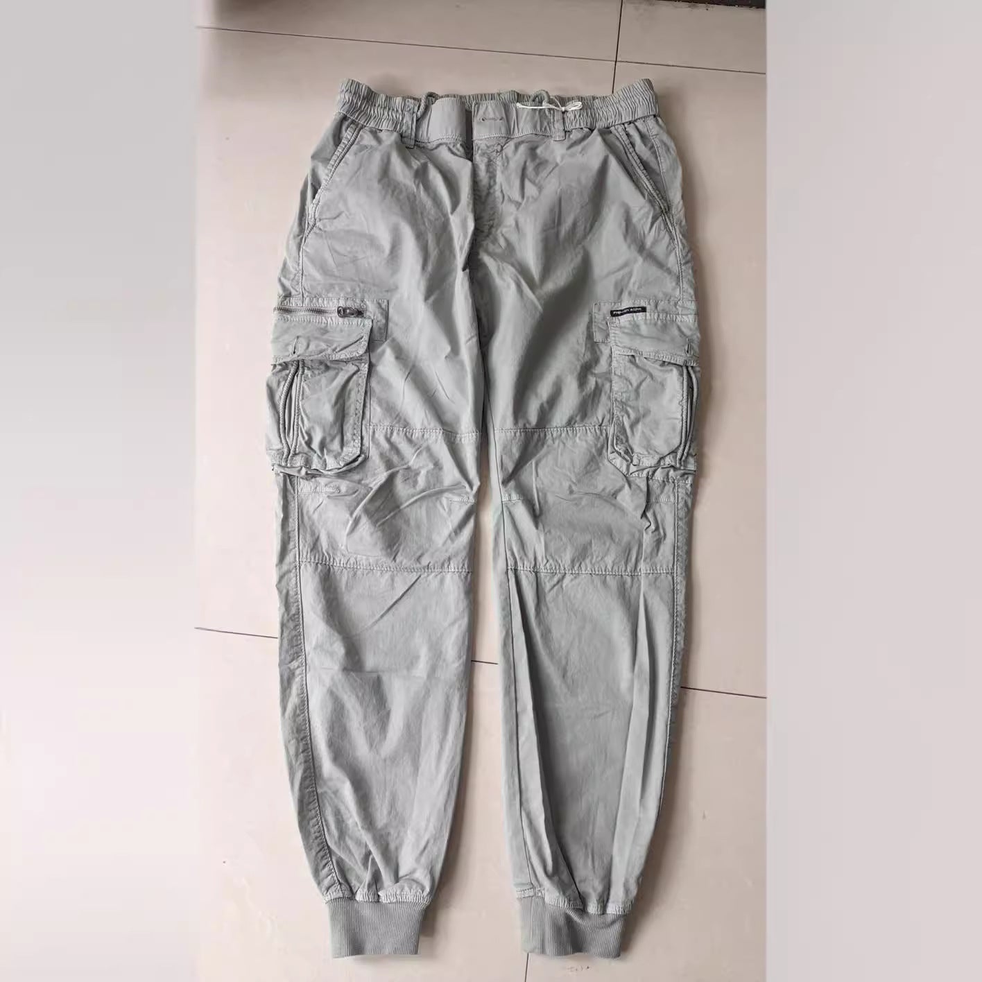 Solid Color Skinny Pants Multi-pocket Men's Working Pants