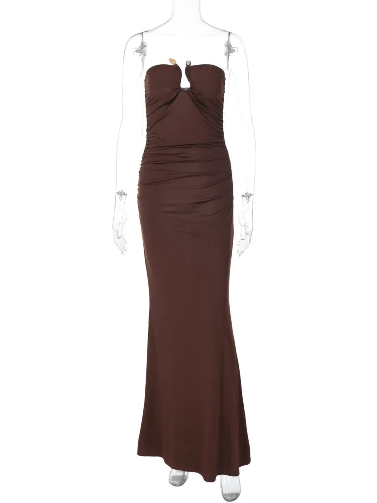 Off-shoulder Strapless Sexy Maxi Dress For Women Solid Sleeveless Backless Bodycon Club Party Sexy Long Dress Elegant