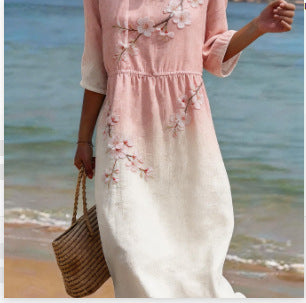 Printed Ladies Long-sleeved Round Neck Dress