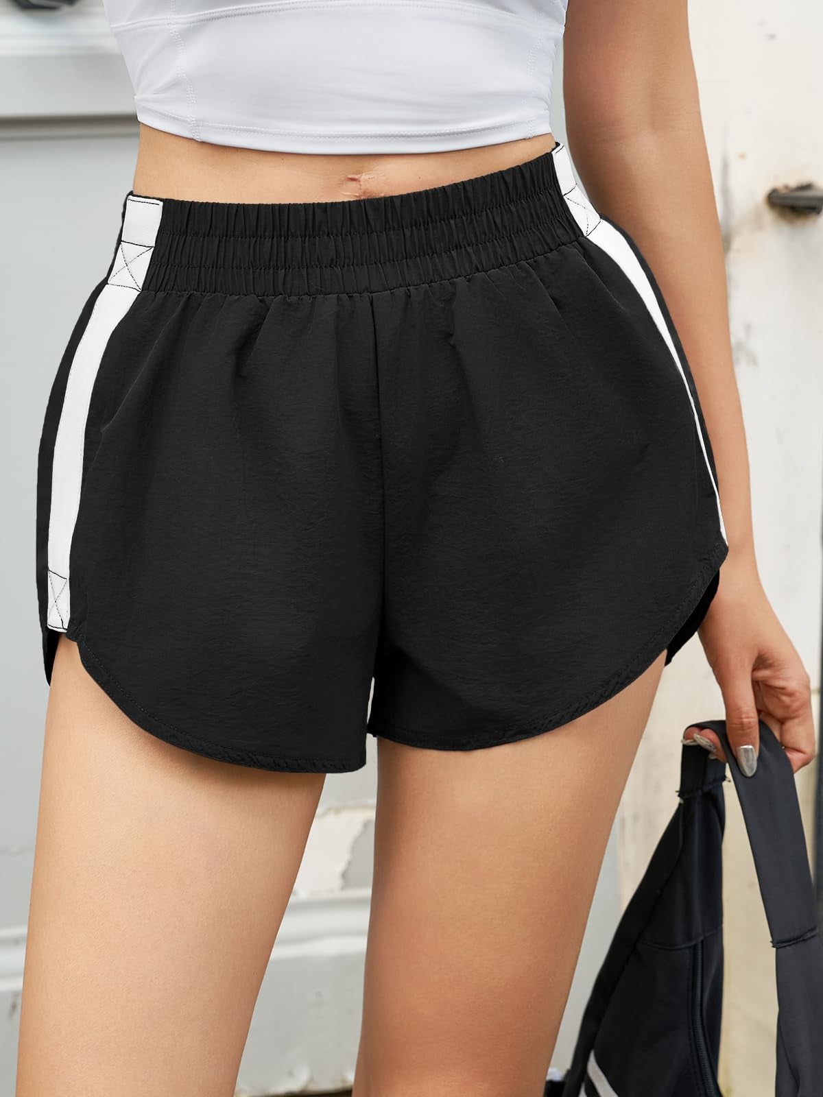 Fisoew Women Striped Track Shorts High Waisted Dolphin Workout Running Athletic Sweat Shorts