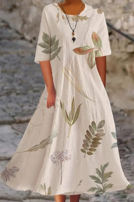 Printed Ladies Long-sleeved Round Neck Dress