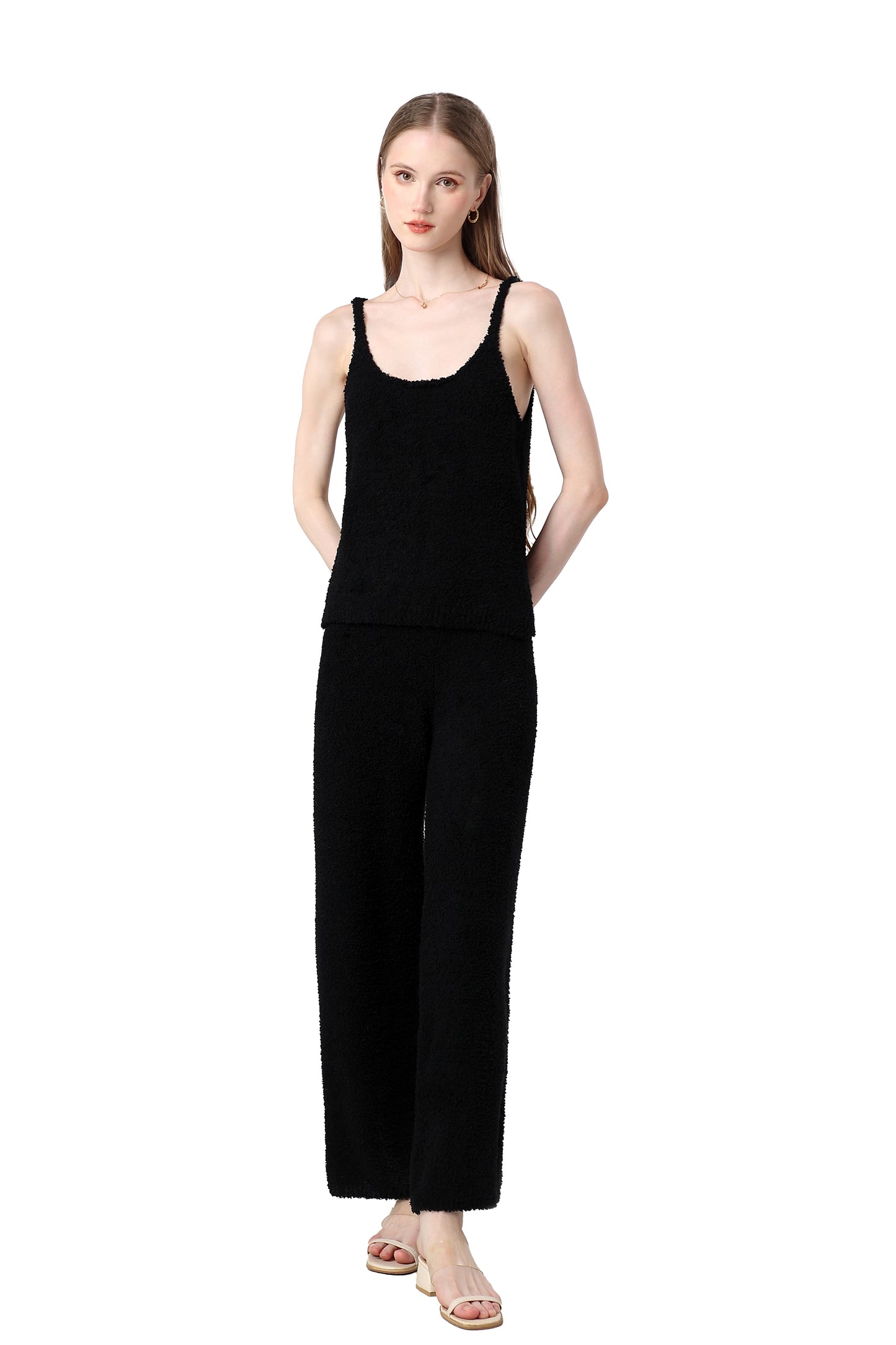 Women's Plush Two-piece Sportswear - Ultra-short Top, Blouse, Wide-leg Pants, Lazy Home Wear Set