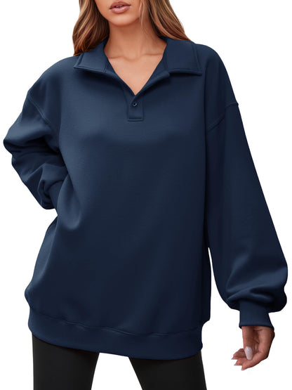 Fisoew Women Collared V Neck Sweatshirt Casual Oversized Long Sleeve Fashion Pullover Tops