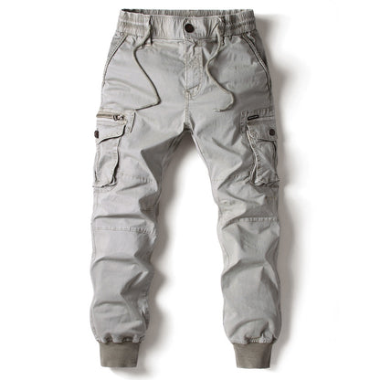 Solid Color Skinny Pants Multi-pocket Men's Working Pants