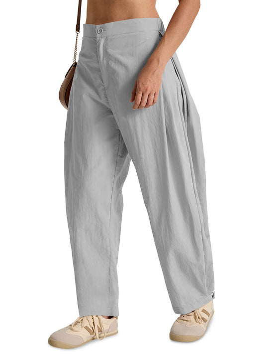 Fisoew Barrel Pants Women Casual Wide Leg Baggy Pants Side Pleated Horseshoe Style Trousers With Pockets