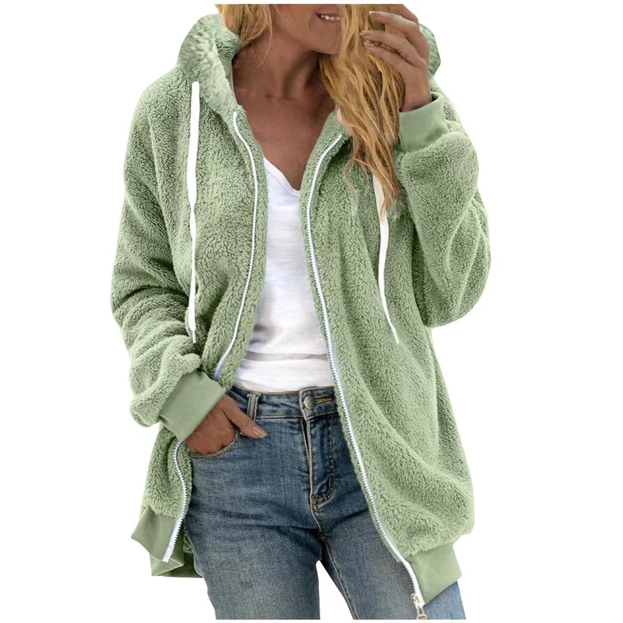 Women's Fashion Loose Thick Plush Hooded Jacket