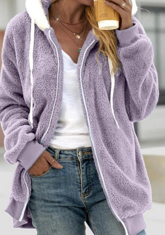 Women's Fashion Loose Thick Plush Hooded Jacket