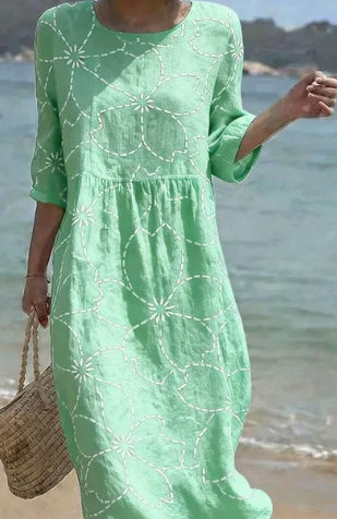 Women's Loose Round Neck Fashion Premium Long Sleeve Printed Dress