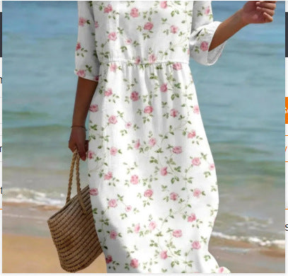 Printed Ladies Long-sleeved Round Neck Dress