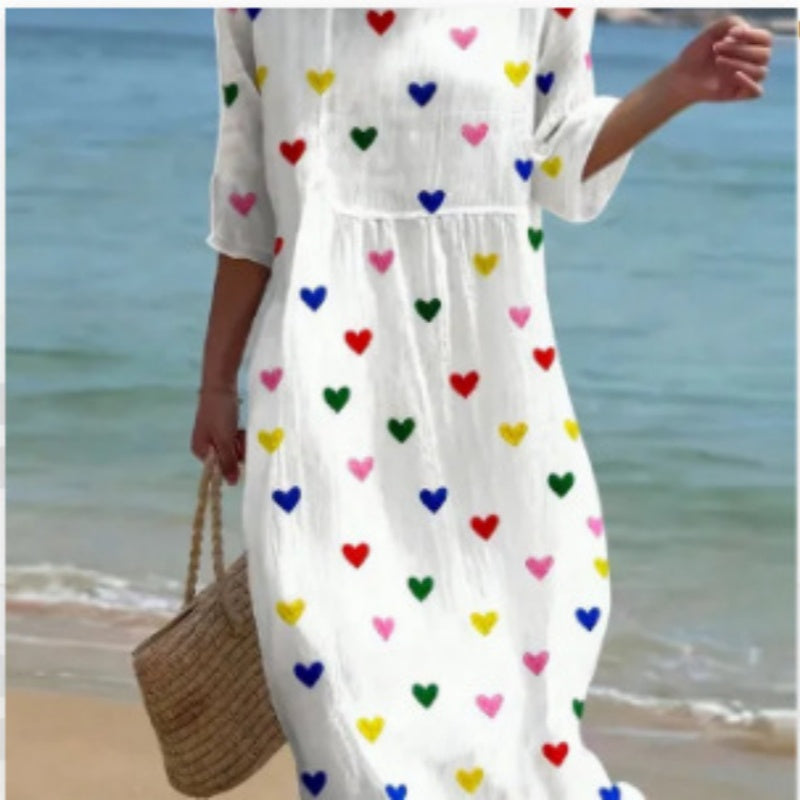 Women's Loose Round Neck Fashion Premium Long Sleeve Printed Dress