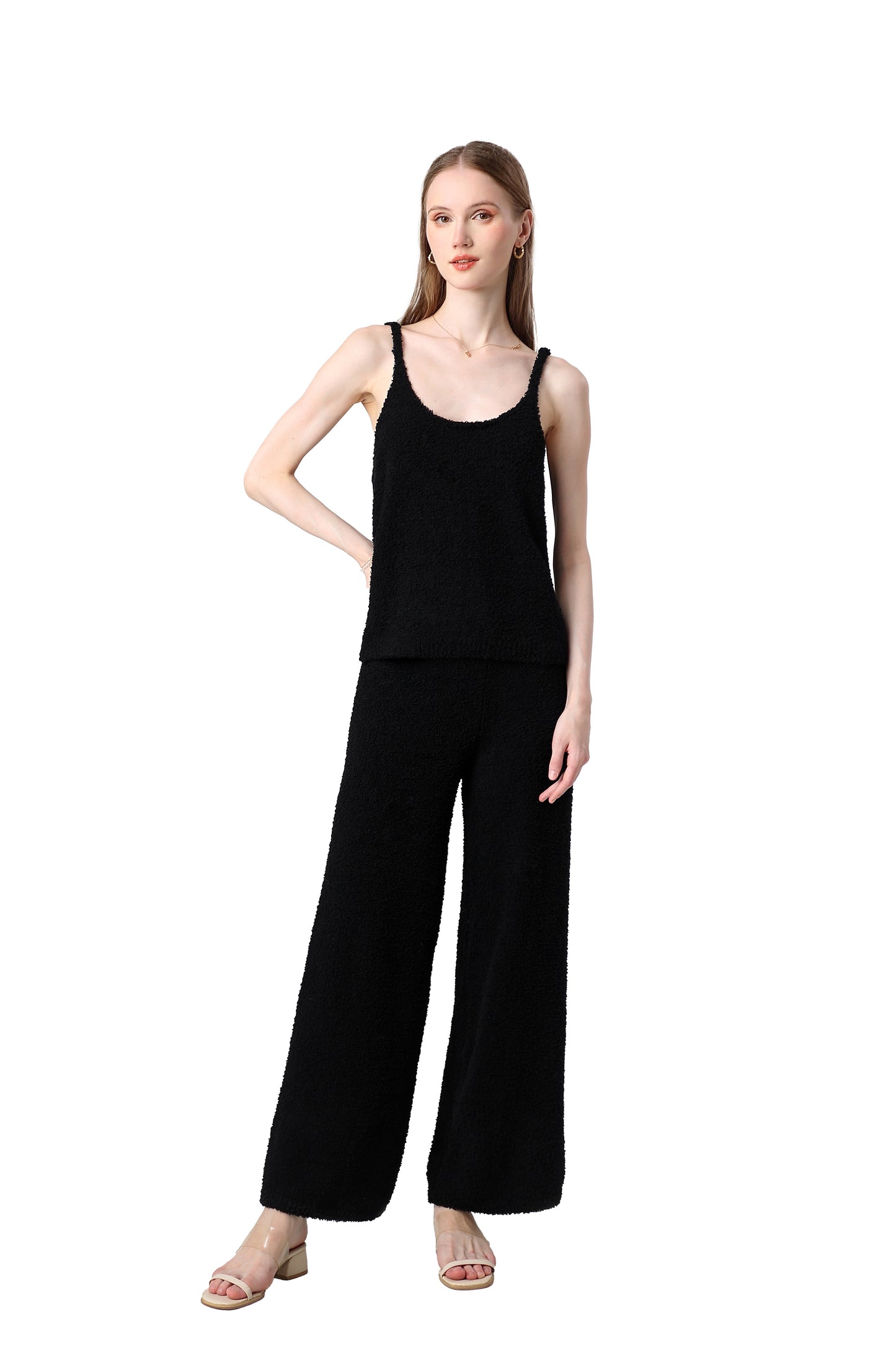 Women's Plush Two-piece Sportswear - Ultra-short Top, Blouse, Wide-leg Pants, Lazy Home Wear Set