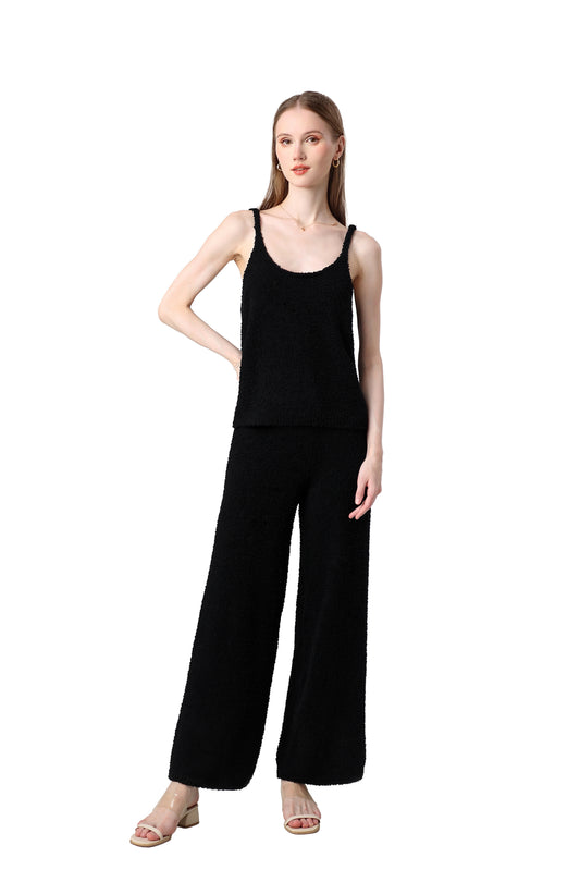 Women's Plush Two-piece Sportswear - Ultra-short Top, Blouse, Wide-leg Pants, Lazy Home Wear Set