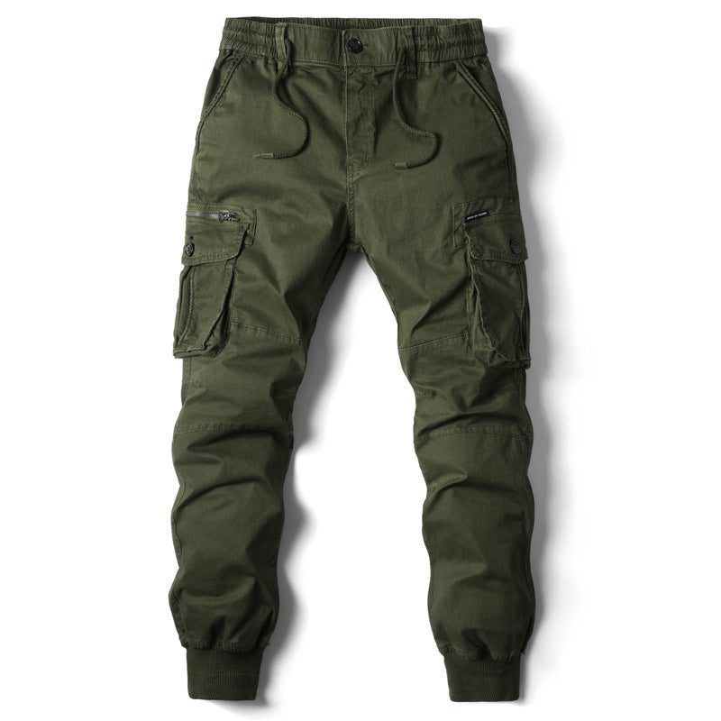 Solid Color Skinny Pants Multi-pocket Men's Working Pants