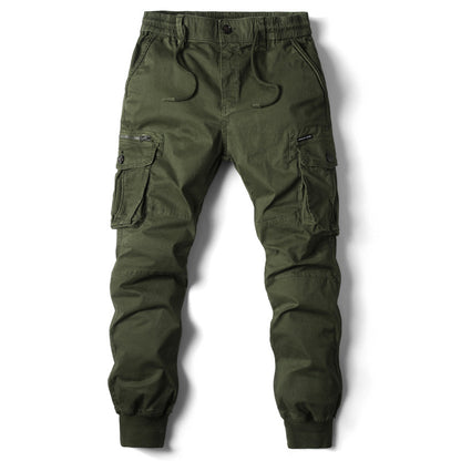 Solid Color Skinny Pants Multi-pocket Men's Working Pants