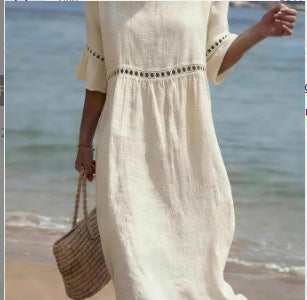 Women's Loose Round Neck Fashion Premium Long Sleeve Printed Dress