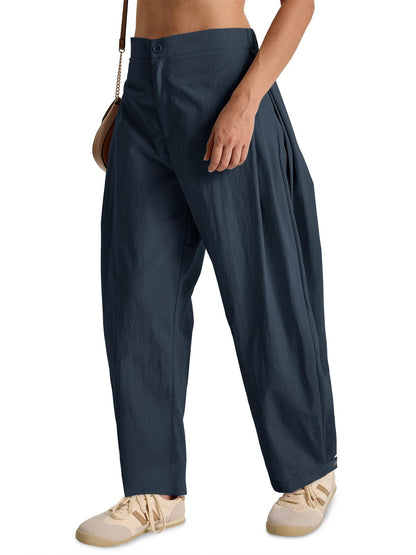 Fisoew Barrel Pants Women Casual Wide Leg Baggy Pants Side Pleated Horseshoe Style Trousers With Pockets