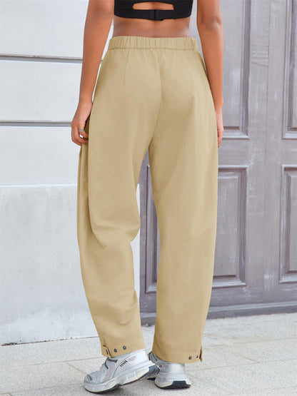 Fisoew Barrel Pants Women Casual Wide Leg Baggy Pants Side Pleated Horseshoe Style Trousers With Pockets