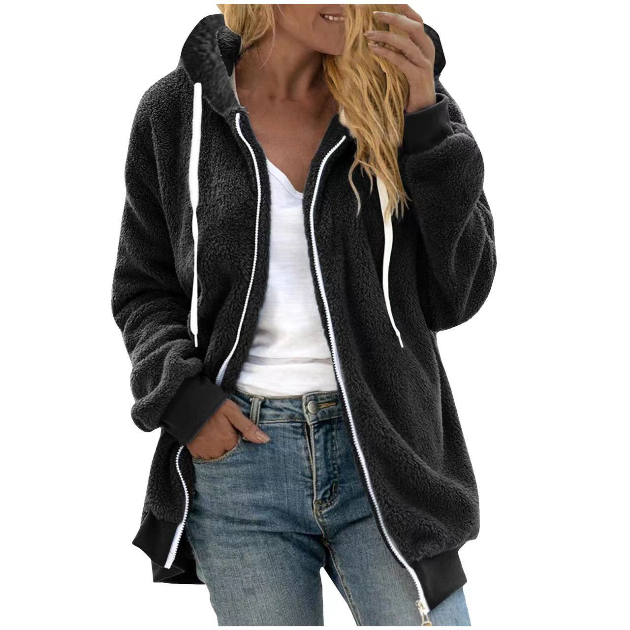 Women's Fashion Loose Thick Plush Hooded Jacket