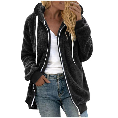 Women's Fashion Loose Thick Plush Hooded Jacket