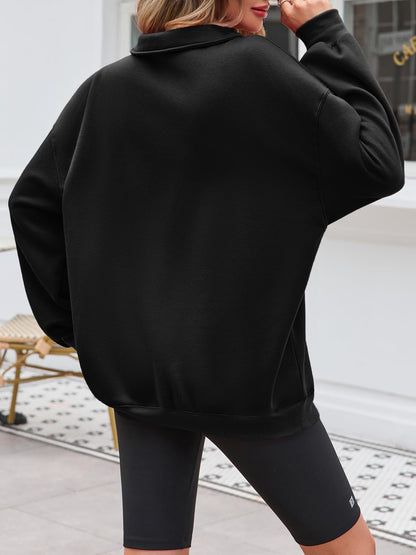 Fisoew Women Collared V Neck Sweatshirt Casual Oversized Long Sleeve Fashion Pullover Tops