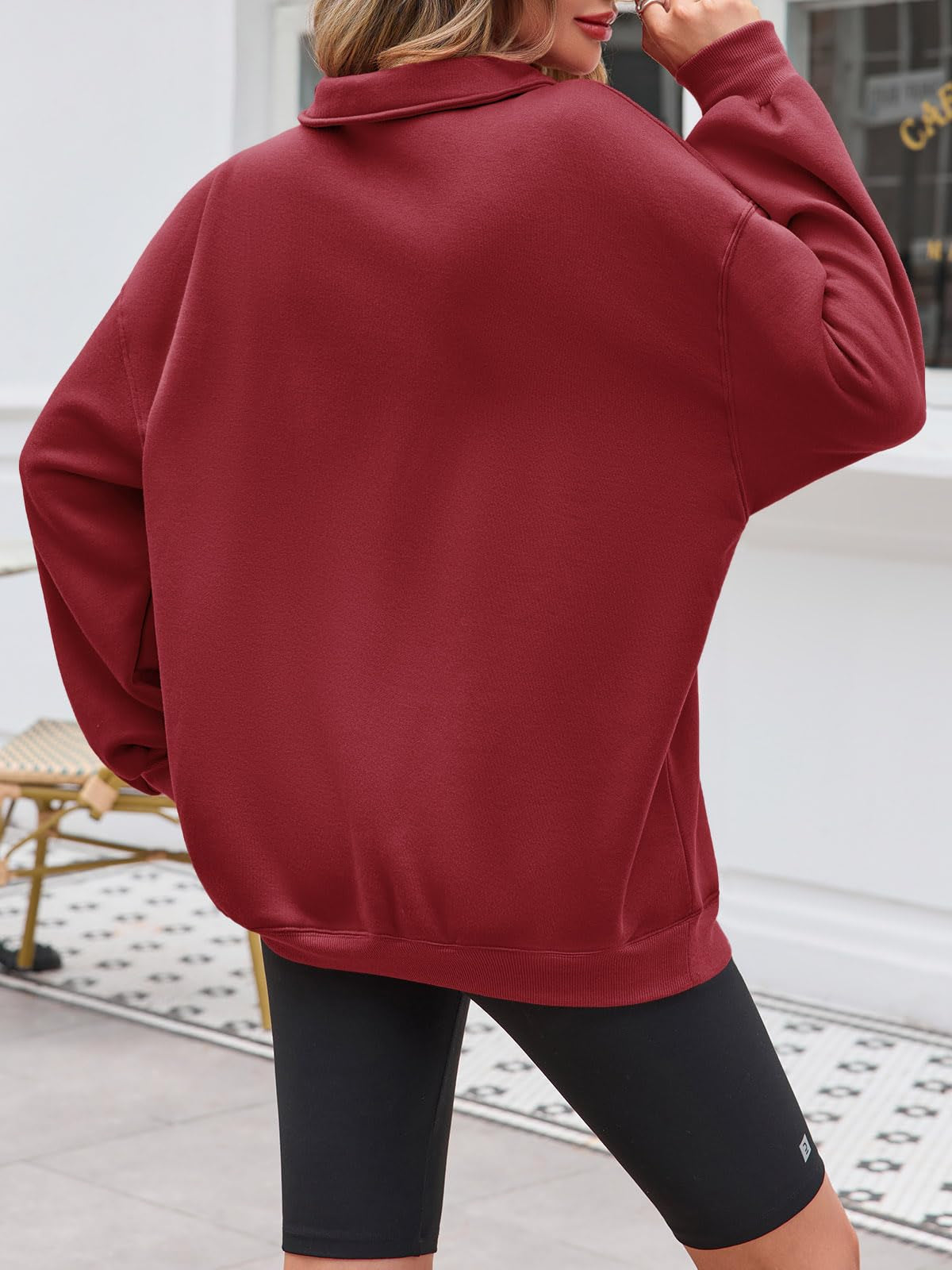 Fisoew Women Collared V Neck Sweatshirt Casual Oversized Long Sleeve Fashion Pullover Tops
