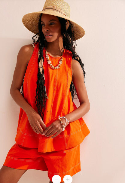 Casual Loose Pocketed Sleeveless Tank Top And Shorts Denim Two-Piece Set