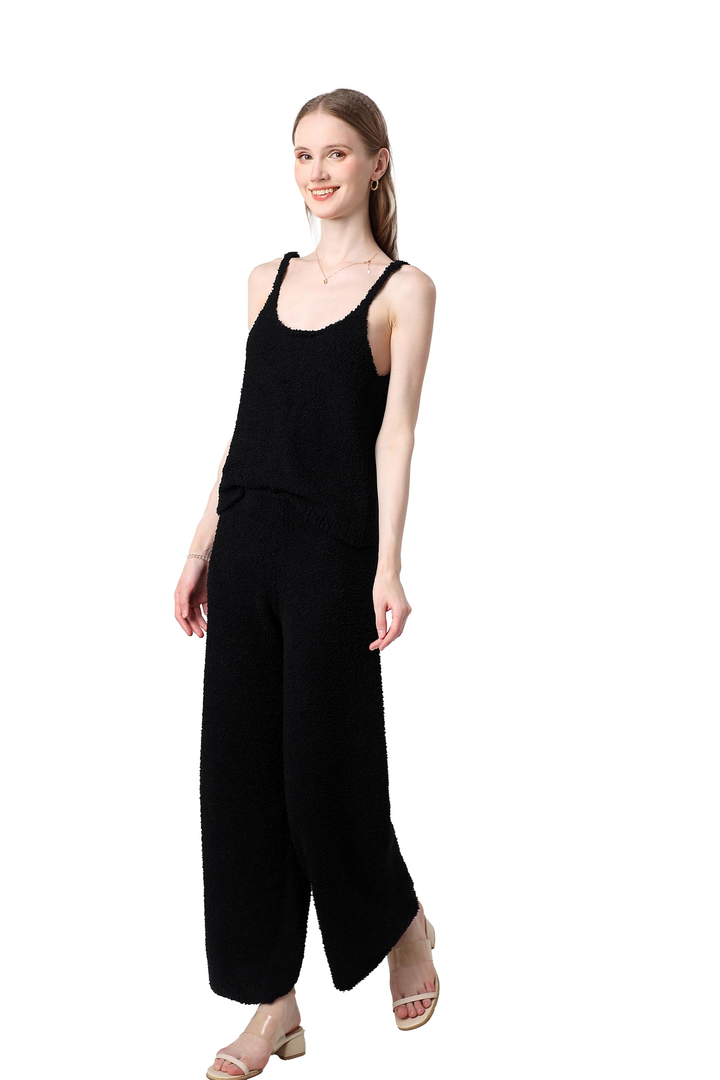 Women's Plush Two-piece Sportswear - Ultra-short Top, Blouse, Wide-leg Pants, Lazy Home Wear Set