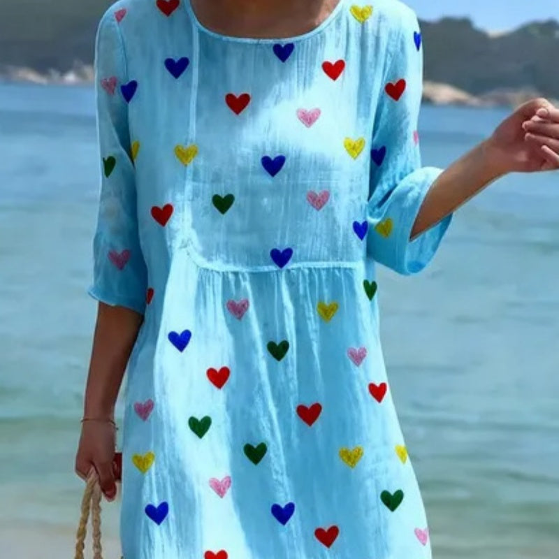 Women's Loose Round Neck Fashion Premium Long Sleeve Printed Dress