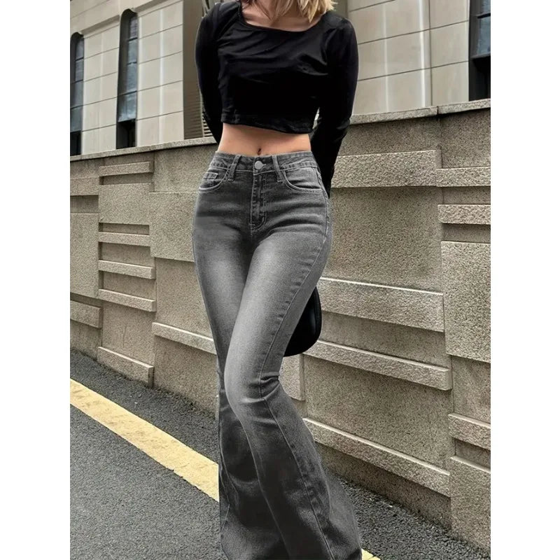 Women's Gray Slim Bootcut Flare Jeans