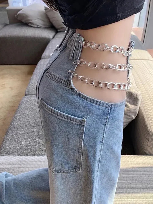 Women's Y2K Chain Straight Jeans