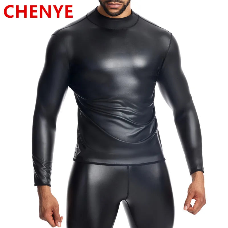Men's Leather Stand Collar Shirt