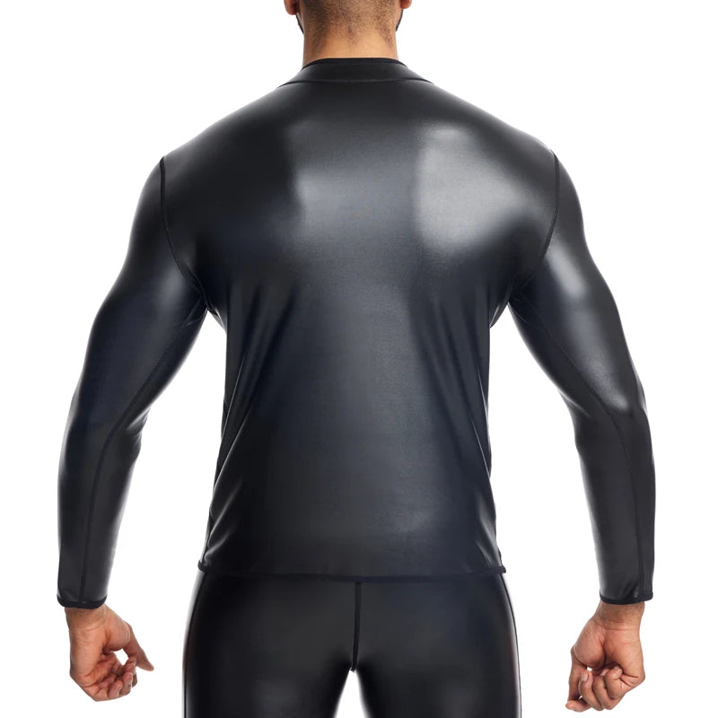 Men's Leather Stand Collar Shirt