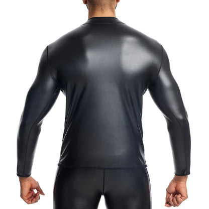Men's Leather Stand Collar Shirt