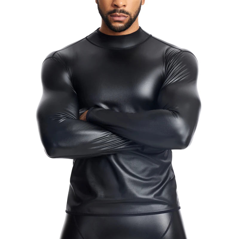 Men's Leather Stand Collar Shirt