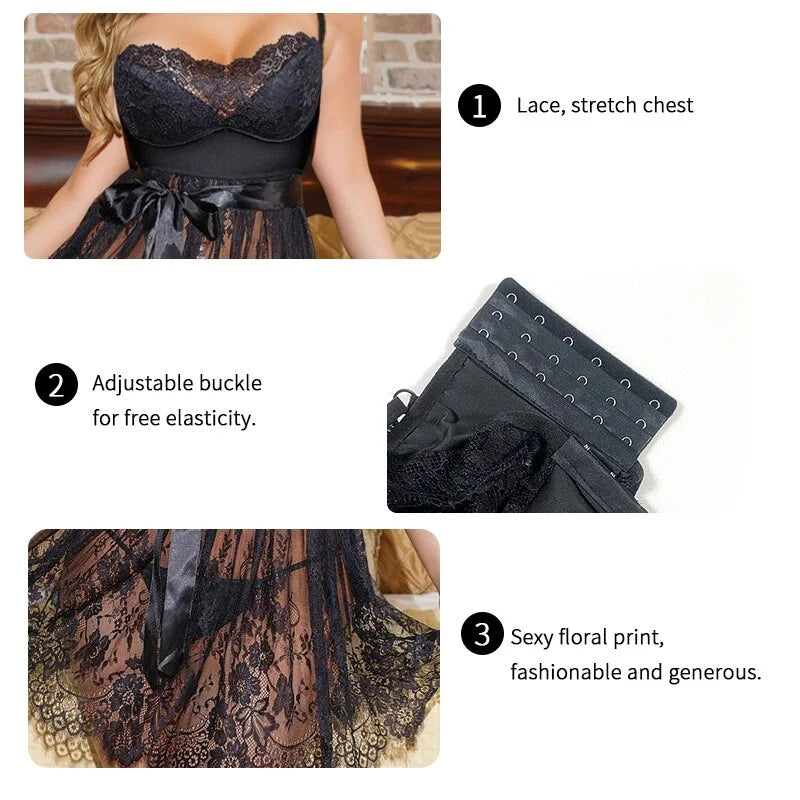 Lace Babydoll Nightgown with G-String