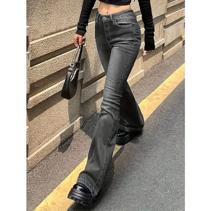 Women's Gray Slim Bootcut Flare Jeans