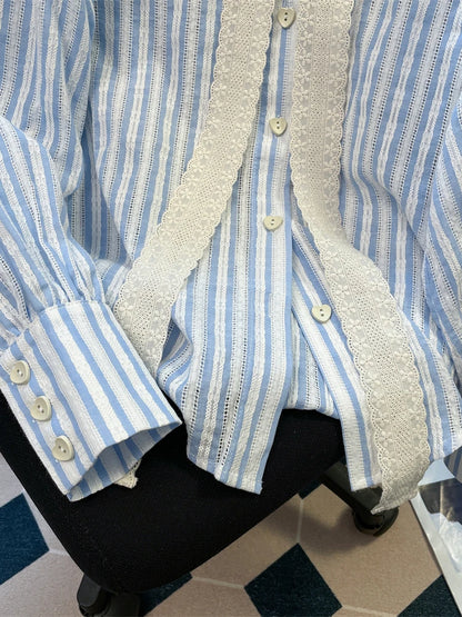 Striped Lace Bow Blouse