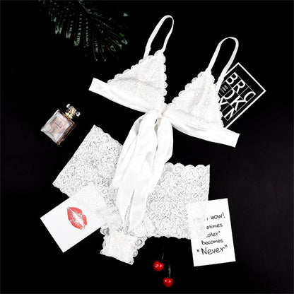 Lace Embroidery Push-Up Bra & Brief Set